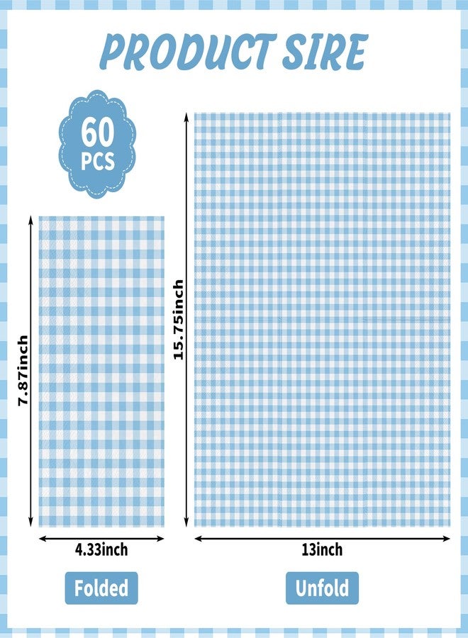 NatNarr 60 Pcs Light Blue Gingham Napkins, 2 Ply Blue and White Plaid Bathroom Napkins Guest Disposable Checkered Dinner Napkin for Birthday, Baby Shower, Wedding, Picnic - Image 3